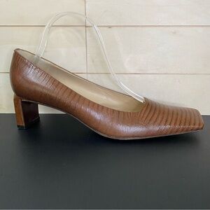 Pollini Vintage Alligator Pumps Women's Size 7.5 Shoes EU38 Brown Leather Heels